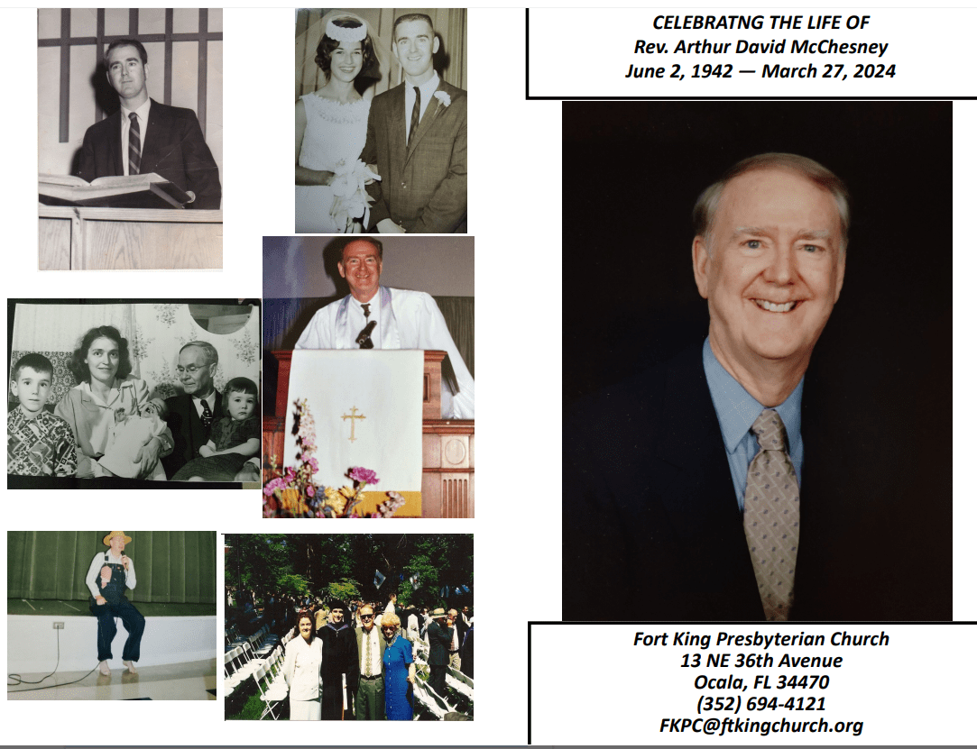 Remembering Rev. David McChesney, a beloved congregant ay the Fort King Presbyterian Church in Ocala, FL on today his birthday, June 2.