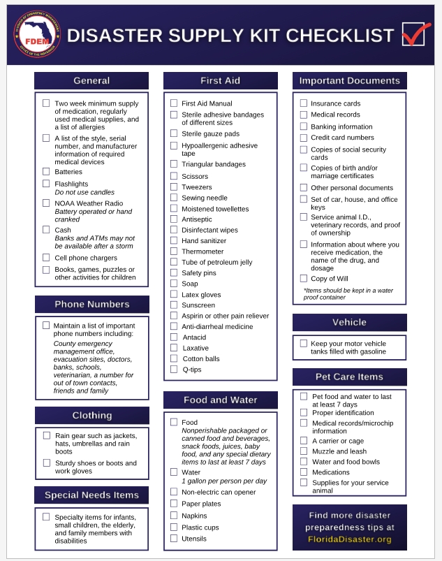 Supply Kit Checklist for Hurricanes & Disasters